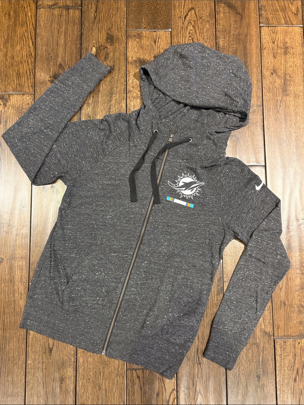 Nike Dark Gray Heather Full-Zip Hoodie with Dolphins Team Logo